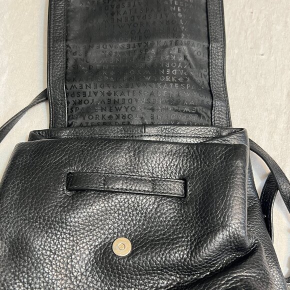 kate spade Black Leather Backpack Tessel Zip Pocket Drawstring Flap Bag - Picture 3 of 9